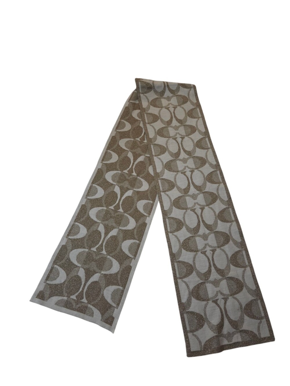 Coach Monogram Metallic Gold Cream Xl Scarf